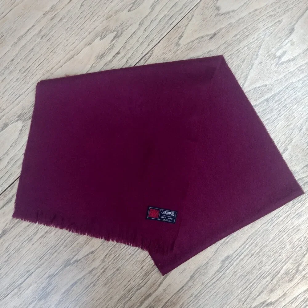Burgundy maroon cashmere scarf with subtle fringe